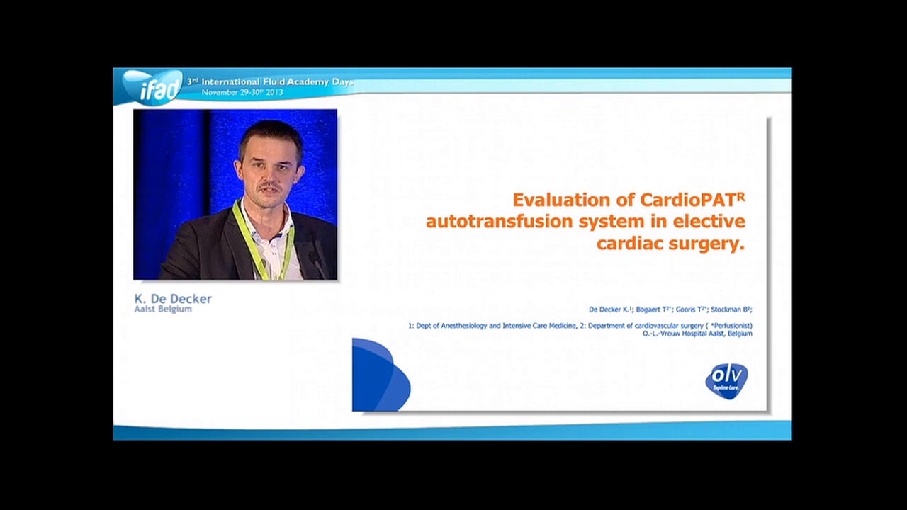 Koen De Decker - Evaluation of CardioPAT autotransfusion system in elective cardiac surgery